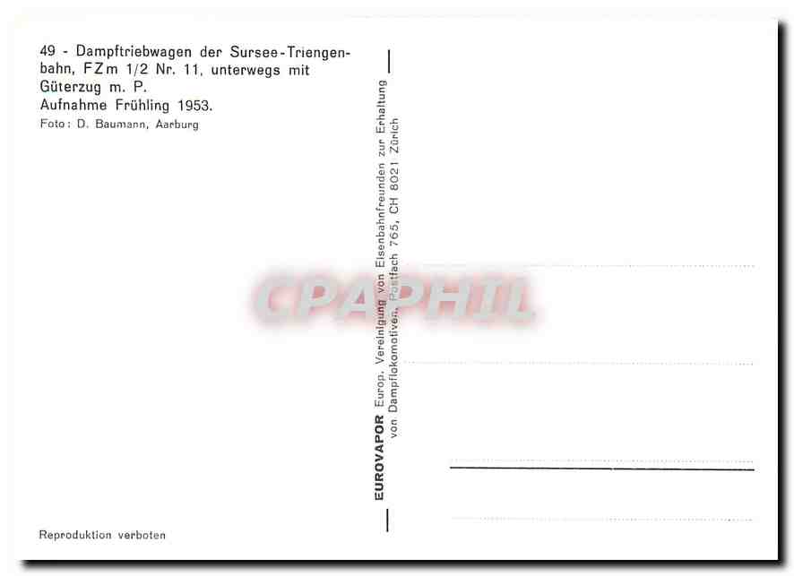 CPM Dampftriebwagen der Sursee-Triengen-bahn FZm 1/2 Nr.11 — Verso