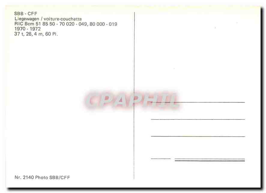 CPM SBB-CFF Liegewagen/voiture-couchette RIC Bcm 518550-70020-049 80000-019 1970-1972 — Verso