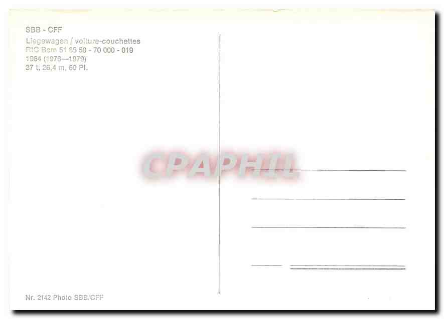 CPM SBB-CFF Liegewagen/voiture-couchette RIC Bcm 518550-70000-019 1964 — Verso