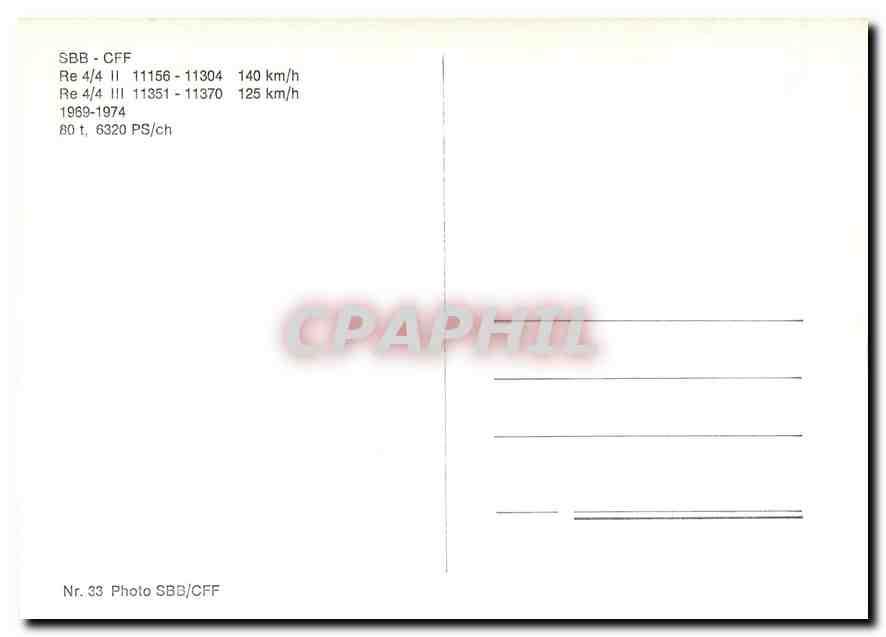 CPM SBB-CFF Re 4/4 II 11156-111304 Re 4/4 III 11351-11370 1969-1974 — Verso