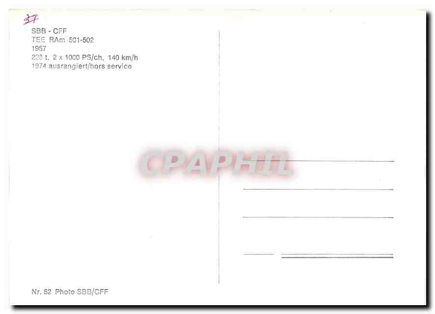 CPM SBB-CFF TEE RAm 501-502 1957 — Verso
