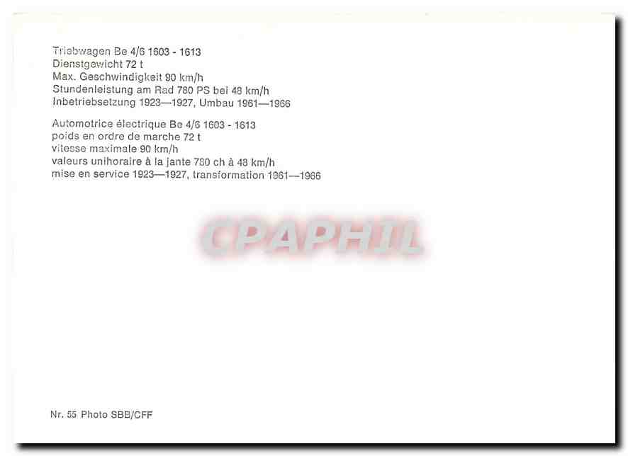 CPM Automotrice electrique Be 4/6 1603-1613 — Verso