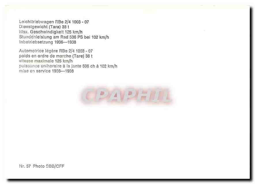 CPM Automotrice legere RBe 2/4 1003-07 — Verso