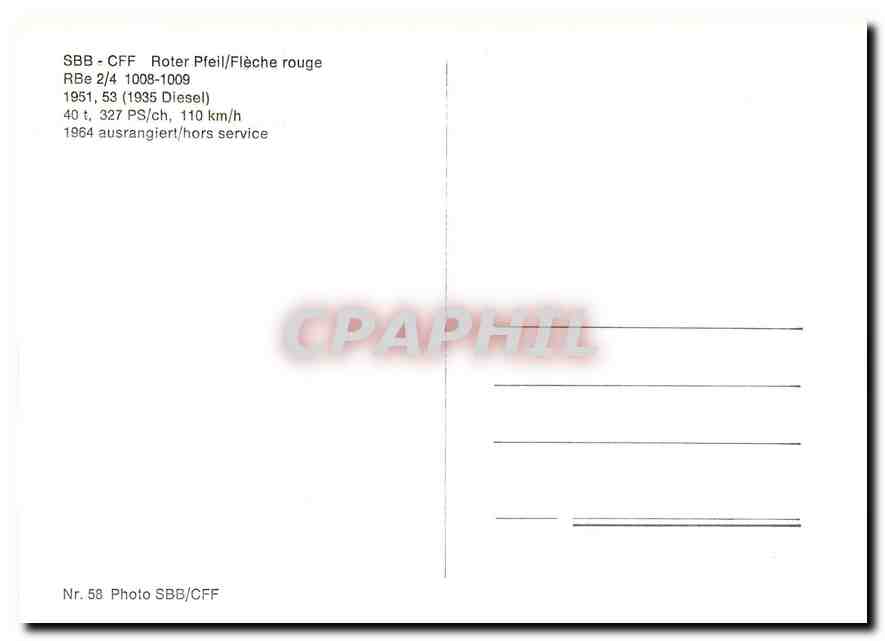 CPM SBB-CFF Roter Pfeil/Fleche rouge RBe 2/4 — Verso