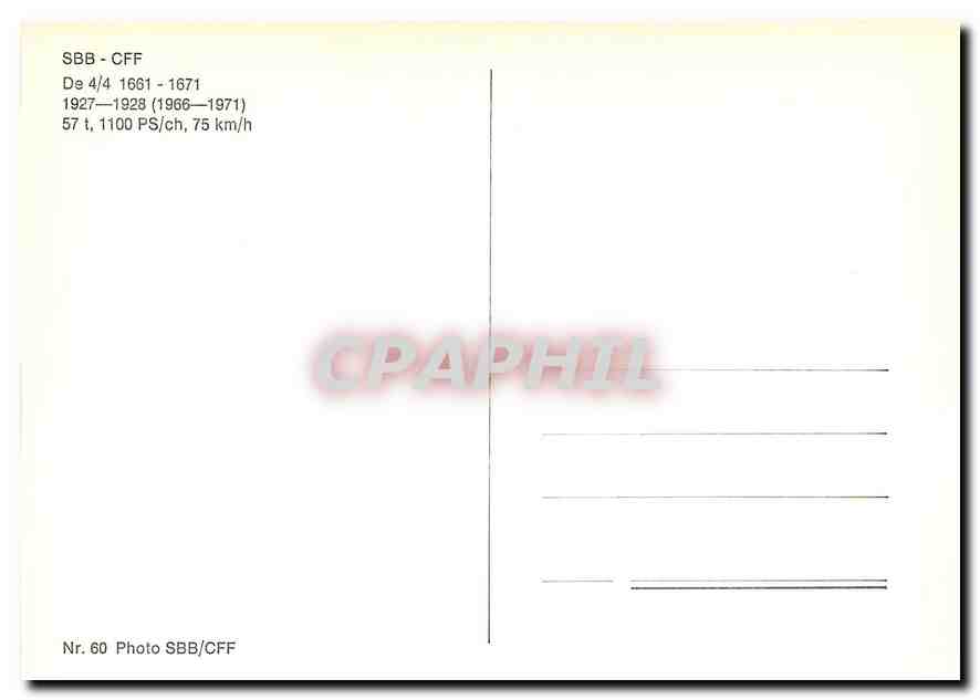 CPM SBB-CFF De 4/4 1661-1671 1927-1928 — Verso