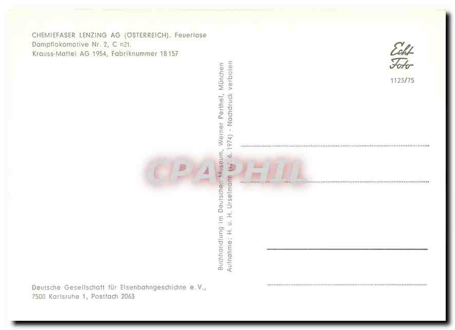 CPM Chemiefaser Lenzing AG (Osterreich) Feuerloese Dampflokomotive Nr.2 — Verso