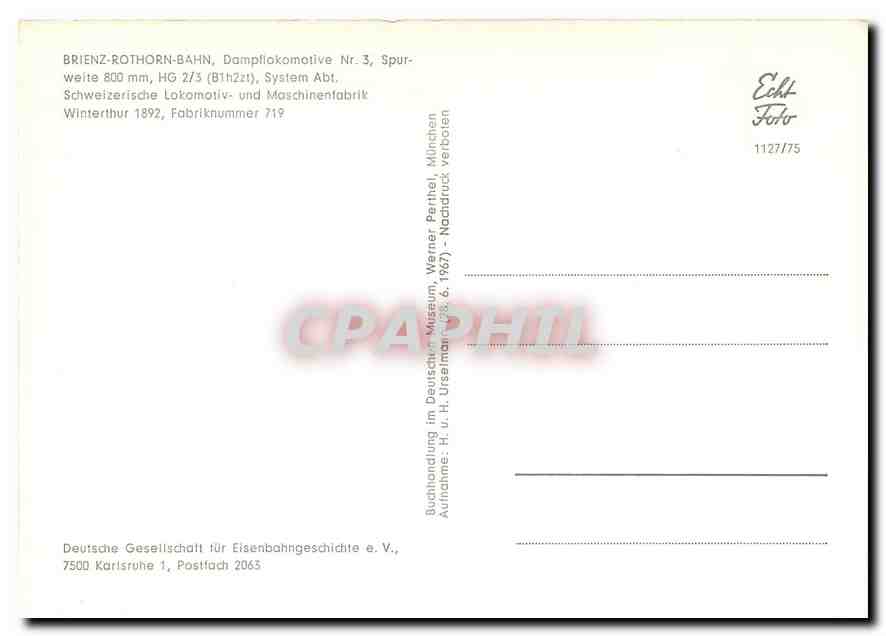 CPM Brienz-Rothorn-Bahn Dampflokomotive Nr.3 — Verso