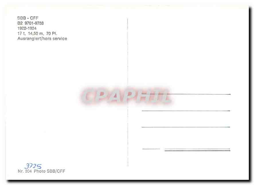CPM SBB-CFF B2 9701-9788 1922-1924 — Verso