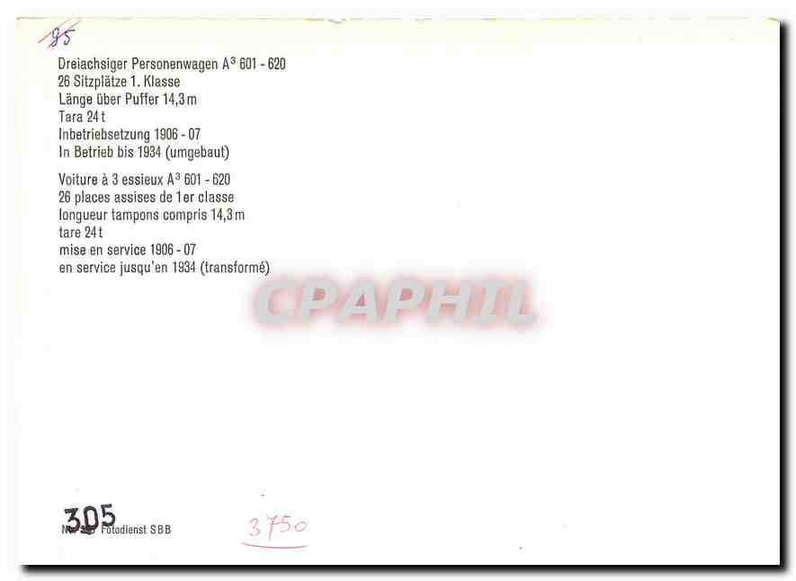 CPM Voiture a 3 essieux A3 601-620 — Verso