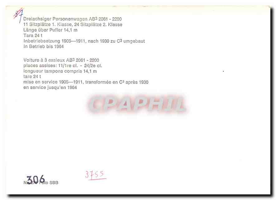 CPM Voiture a 3 essieux AB3 2061-2200 — Verso