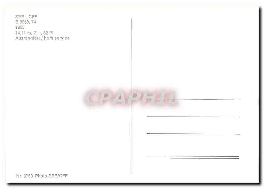 CPM SBB-CFF B 9269 74 1903 — Verso