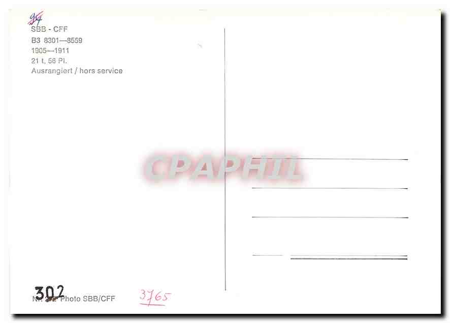 CPM SBB-CFF B3 8301-8559 1905-1911 — Verso