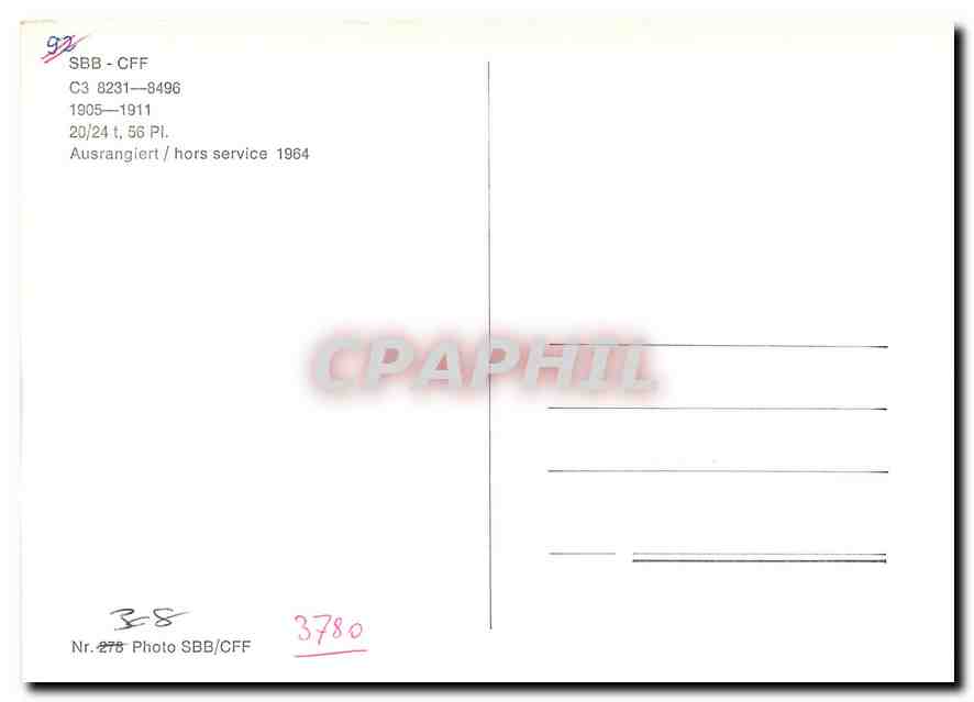 CPM SBB-CFF C3 8231-8496 1905-1911 — Verso