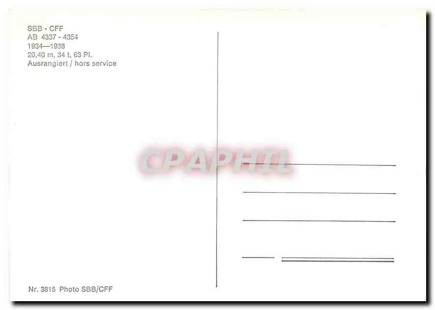 CPM SBB-CFF AB 4337-4354 1934-1938 — Verso