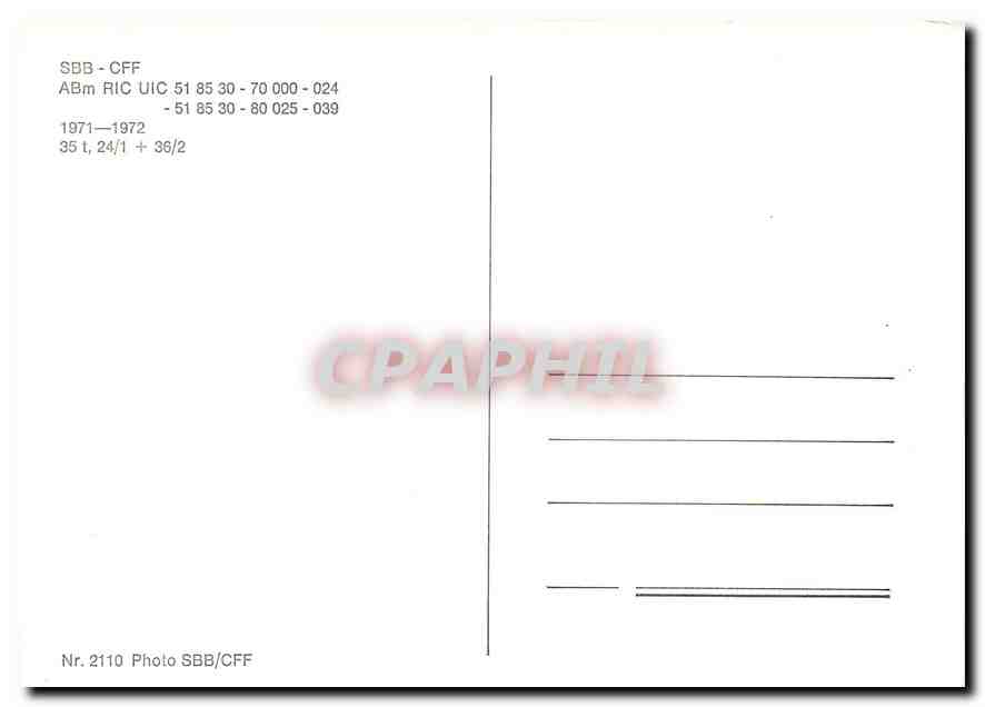 CPM SBB-CFF ABm RIC UIC 518530-70000-024 - 518530-80025-039 1971-1972 — Verso