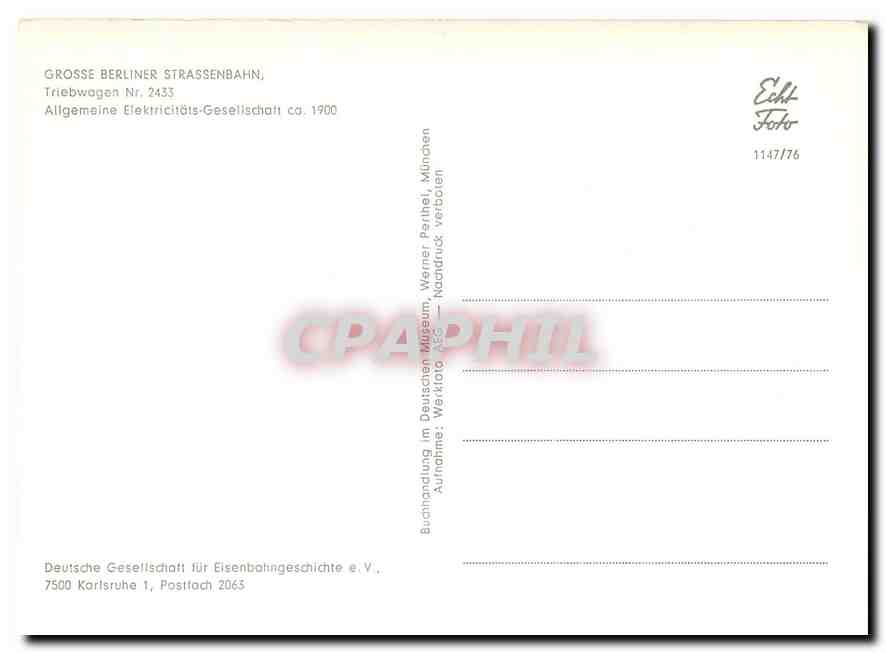 CPM Grosse Berliner Strassenbahn Triebwagen Nr. 2433 — Verso