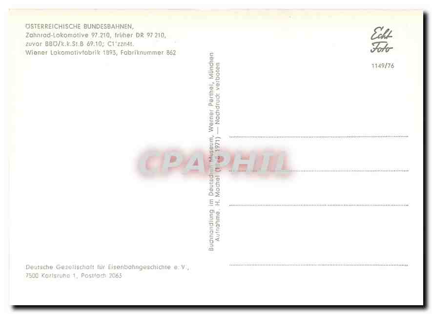 CPM Osterreischische Bundesbahnen Zahnrod-Lokomotive 97.210  — Verso