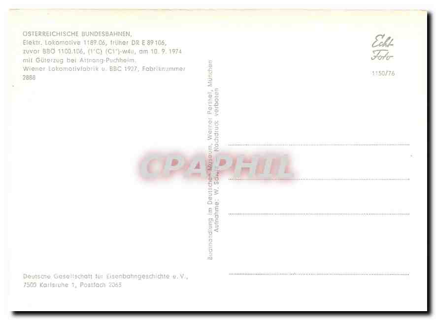 CPM Osterreischische Bundesbahnen Elektr. Lokomotive 1189.06 — Verso