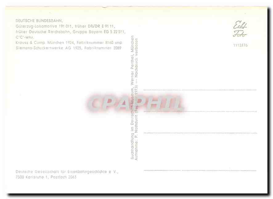 CPM Deutsche Bundesbahn Gueterzug-lokomotive 191.011 — Verso