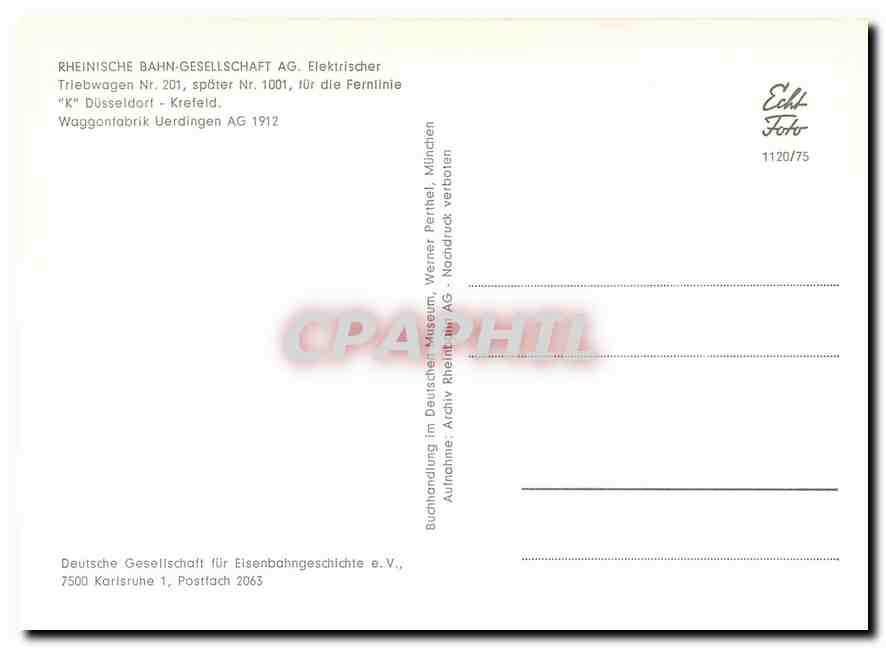 CPM Rheinische Bahn-Gessellschaft AG Elektrischer Triebwagen Nr.201 — Verso