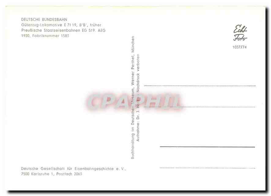 CPM Deutsche Bundesbahn Gueterzug-lokomotive E 71 19 — Verso