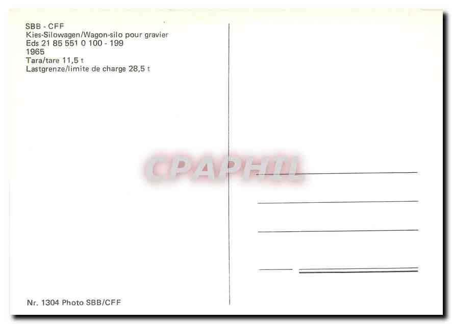 CPM SBB-CFF Wagon-silo pour gravier — Verso