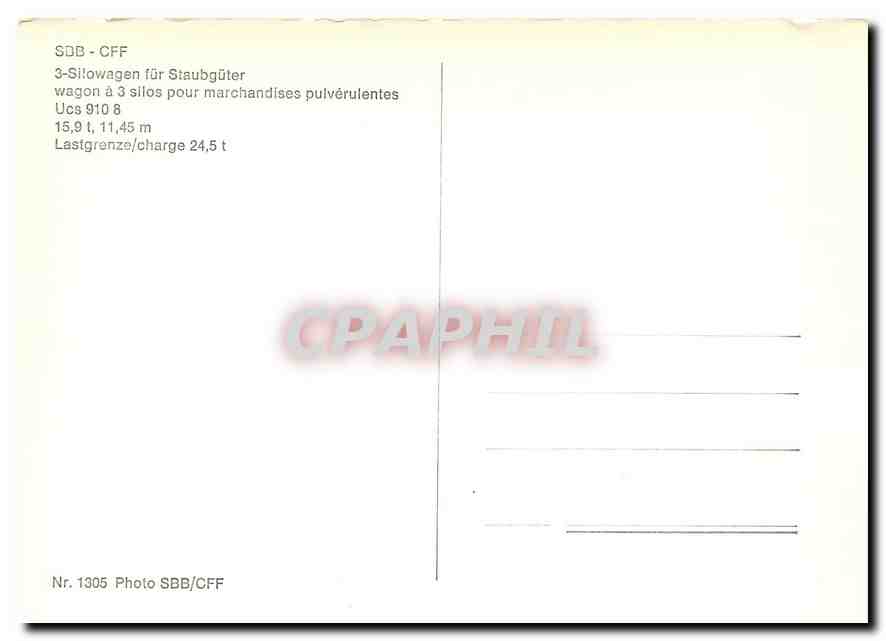 CPM SBB-CFF wagon a 3 silos pour marchandises pulverulentes — Verso