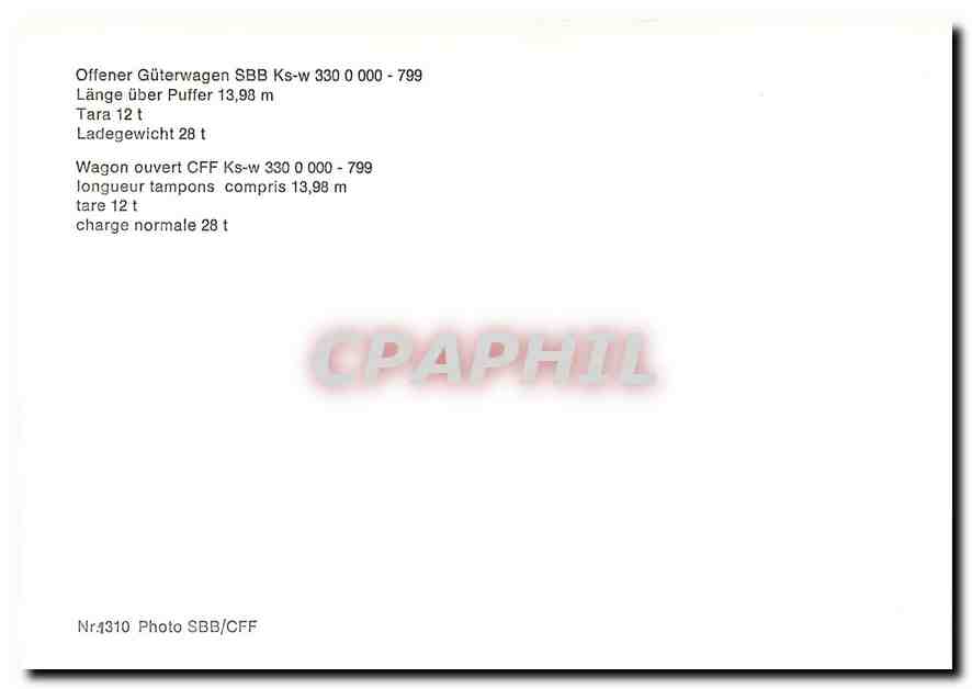 CPM SBB-CFF Wagon ouvert CFF Ks-w 330 0 000-799 — Verso
