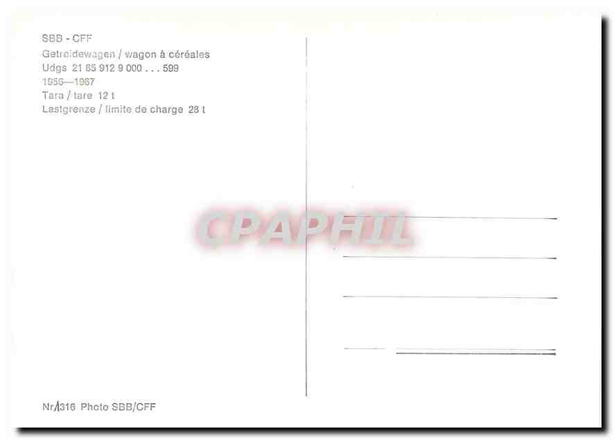 CPM SBB-CFF wagon a cereales — Verso