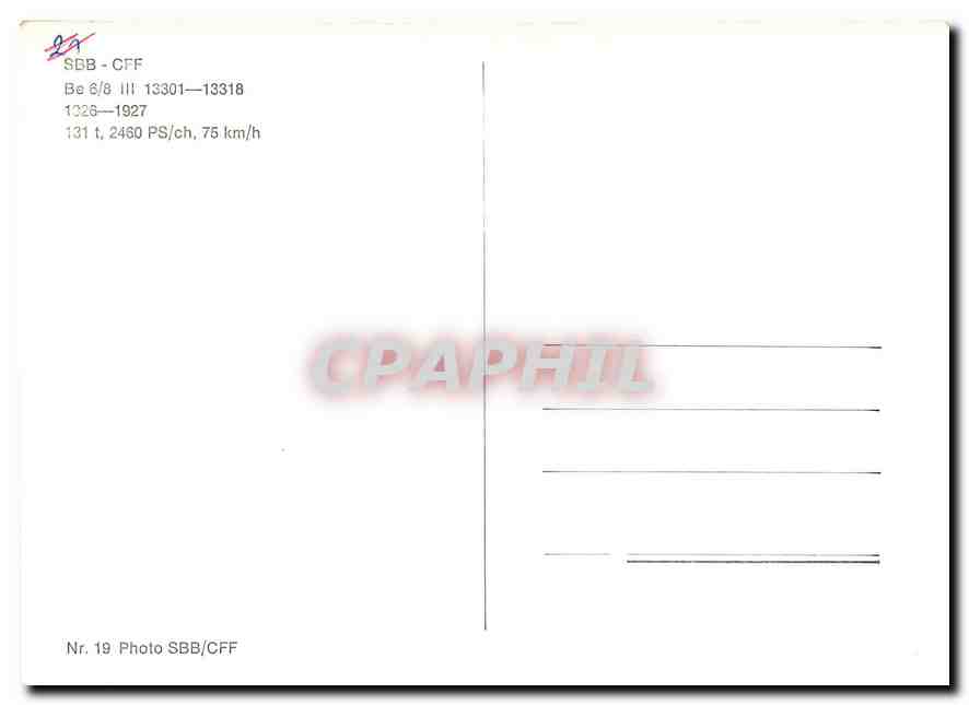 CPM SBB-CFF Be 6/8 III 13301-13318 1926-1927 — Verso
