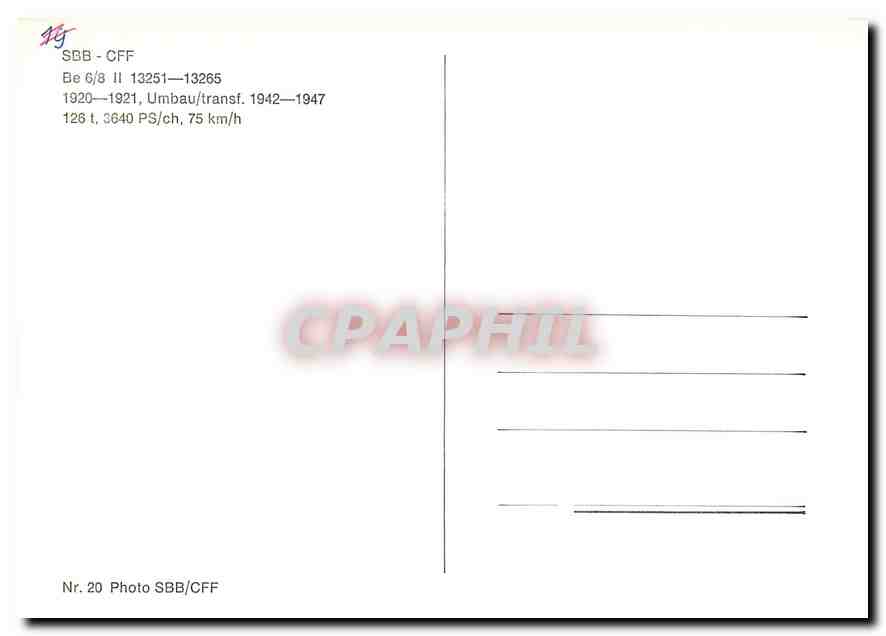 CPM SBB-CFF Be 6/8 II 13251-13265 1920-1921 — Verso