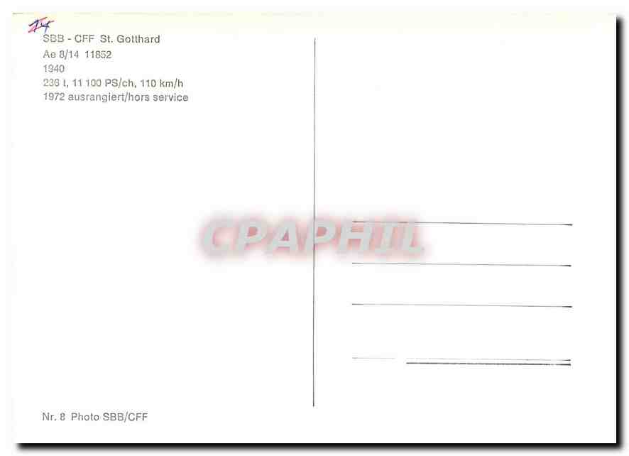 CPM SBB-CFF St. GotthardAe 8/14 11852 1940 — Verso
