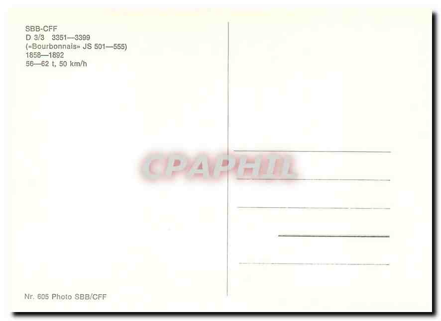 CPM SBB-CFF D 3/3 3351-3399 1858-1892 — Verso