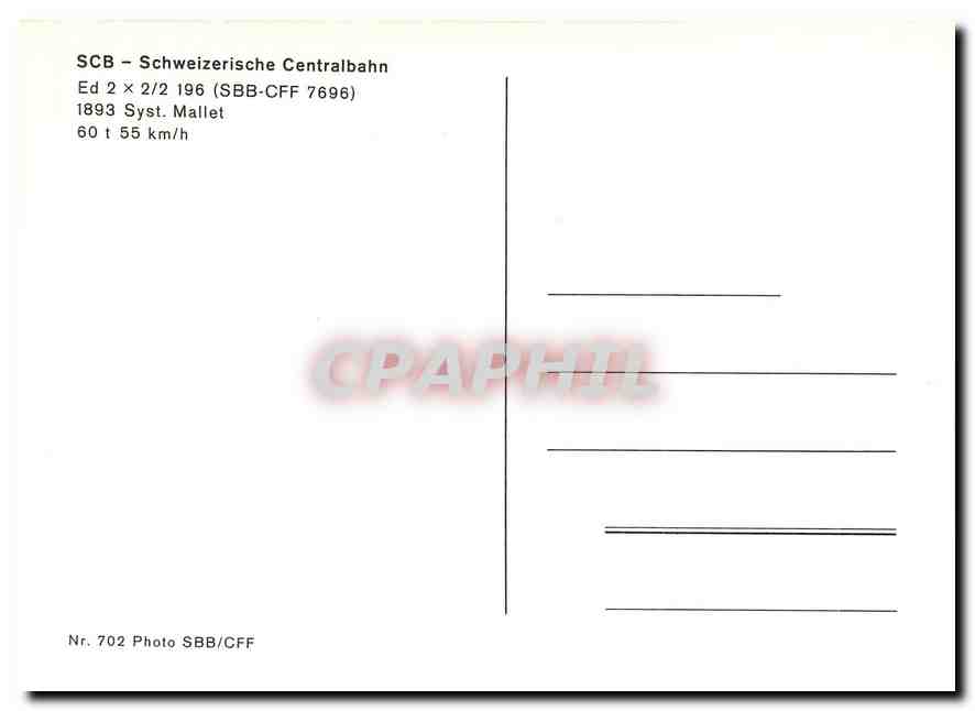 CPM SCB - Schweizerische Centralbahn Ed 2x 2/2 196 1893 — Verso