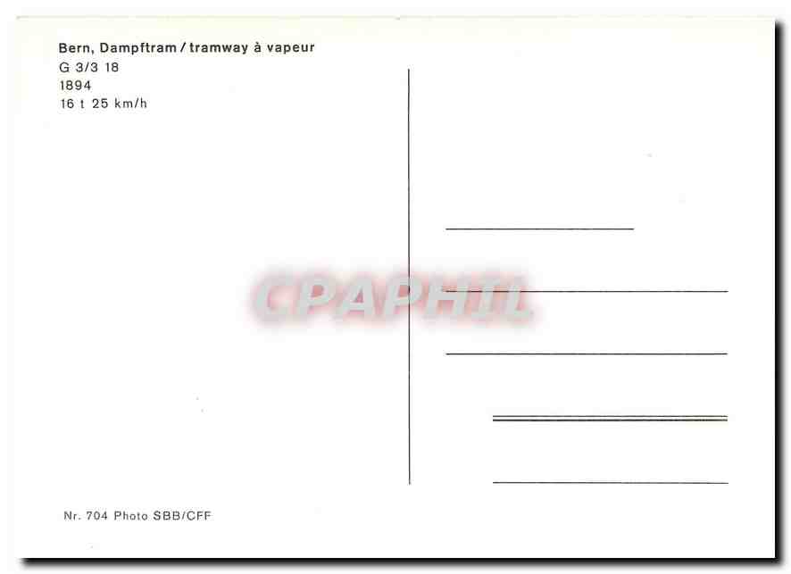 CPM Bern tramway a vapeur G 3/3 18 1894  — Verso