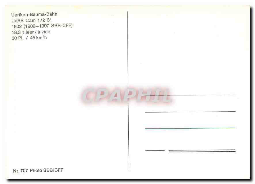CPM Uerikon-Bauma-Bahn UeBB CZm 1/2 31 1902  — Verso