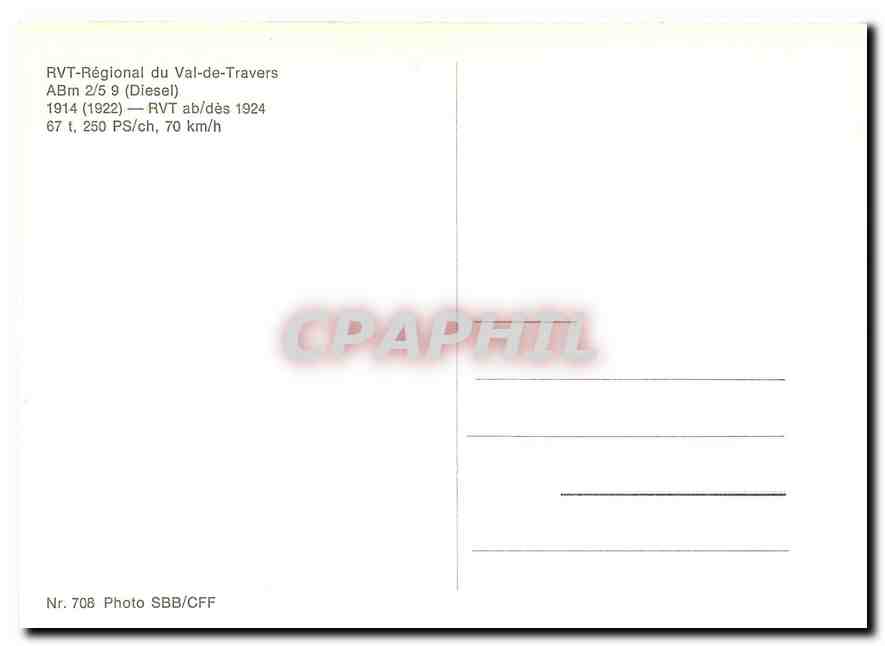 CPM RVT - Regional du Val-de-Travers ABm 2/5 9 (Diesel) 1914 — Verso