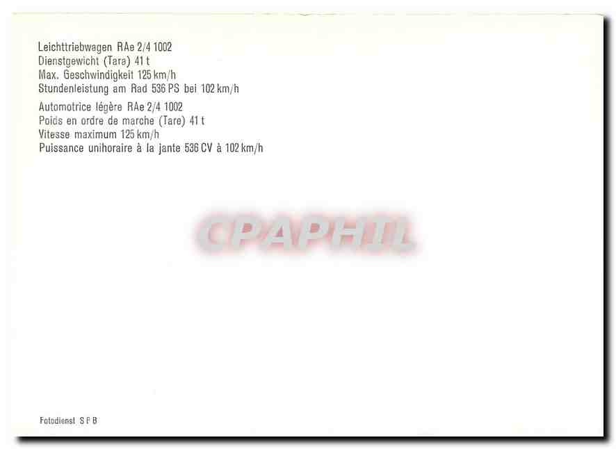 CPM Automotrice legere RAe 2/4 1002 — Verso