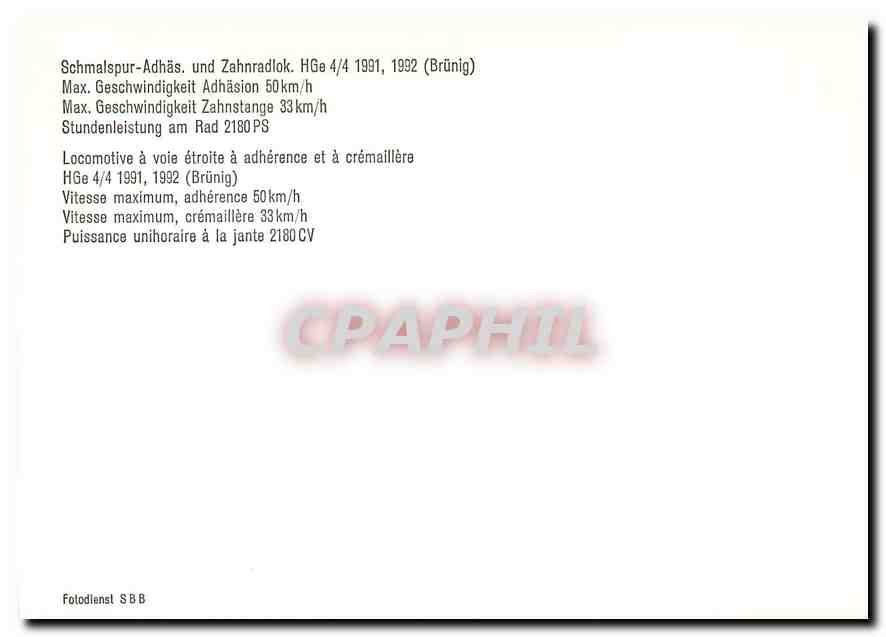 CPM Locomotive a voie etroite a adherence et a cremaillere — Verso