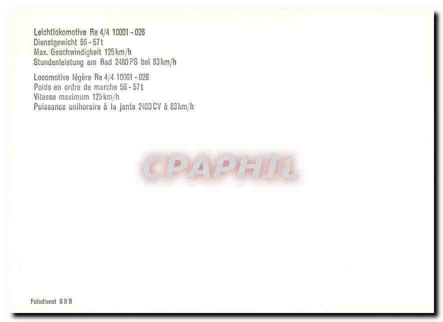 CPM Locomotive legere Re 4/4 10001-026 — Verso