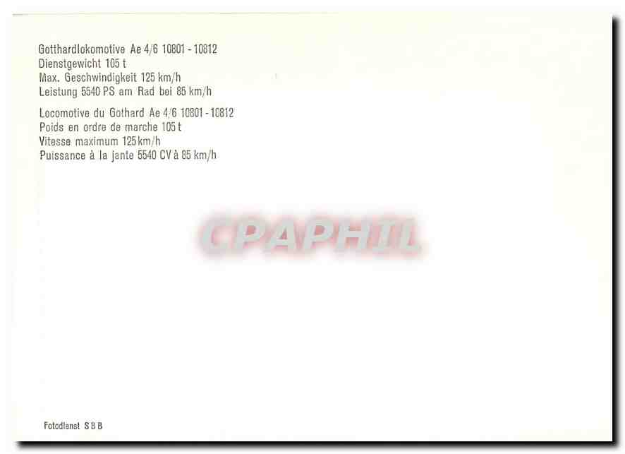 CPM Locomotive du Gothard Ae 4/6 10801-10812 — Verso