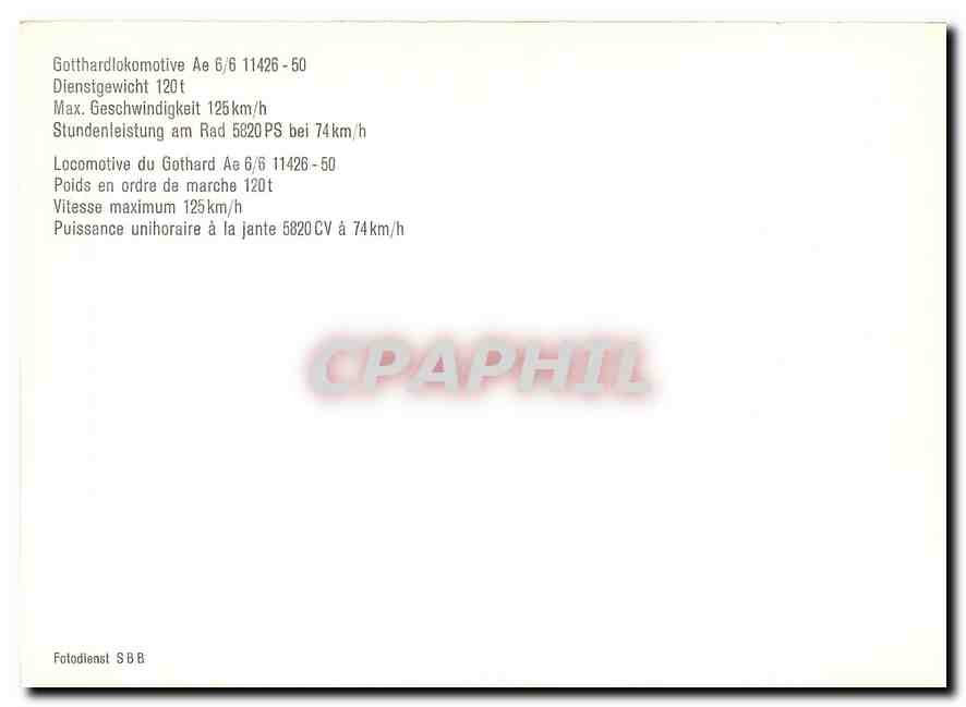 CPM Locomotive du Gothard Ae 6/6 11426-50 — Verso