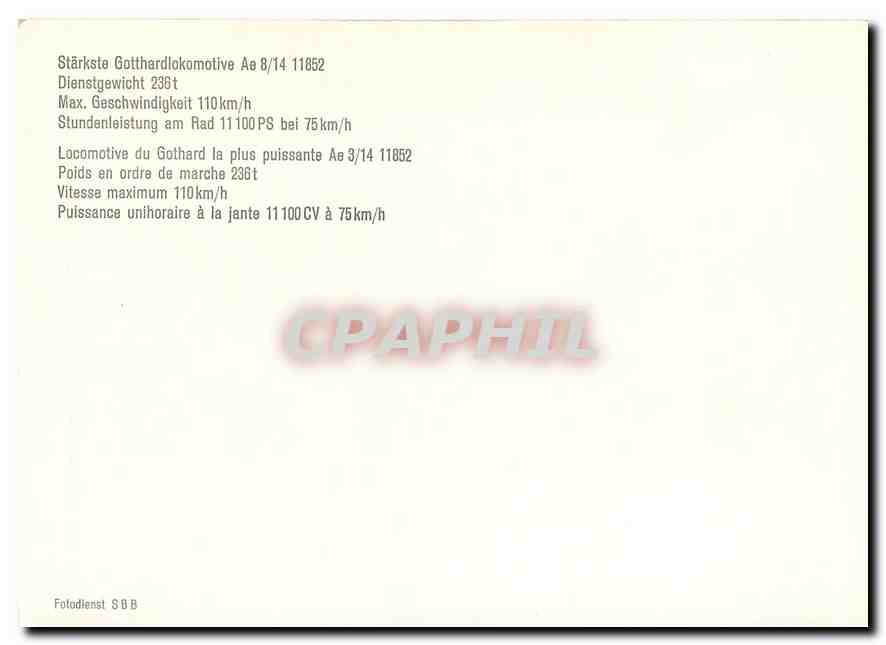 CPM Locomotive du Gothard la plus puissante Ae 3/14 11852 — Verso