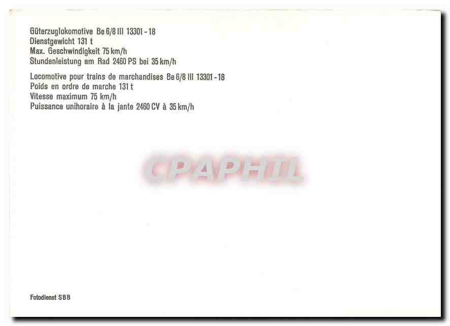 CPM Locomotive pour trains de marchandises Be 6/8 III 13301-18 — Verso
