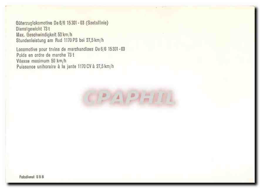 CPM Locomotive pour trains de marchandises De 6/6 15301-03 — Verso