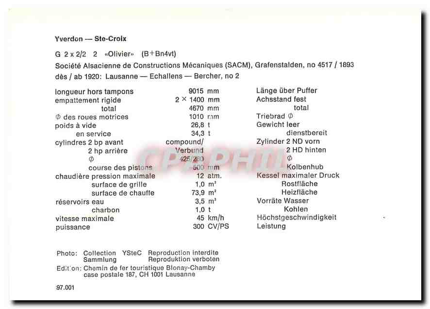 CPM Yverdon - Ste-Croix G 2x 2/2 2 ''Olivier'' — Verso