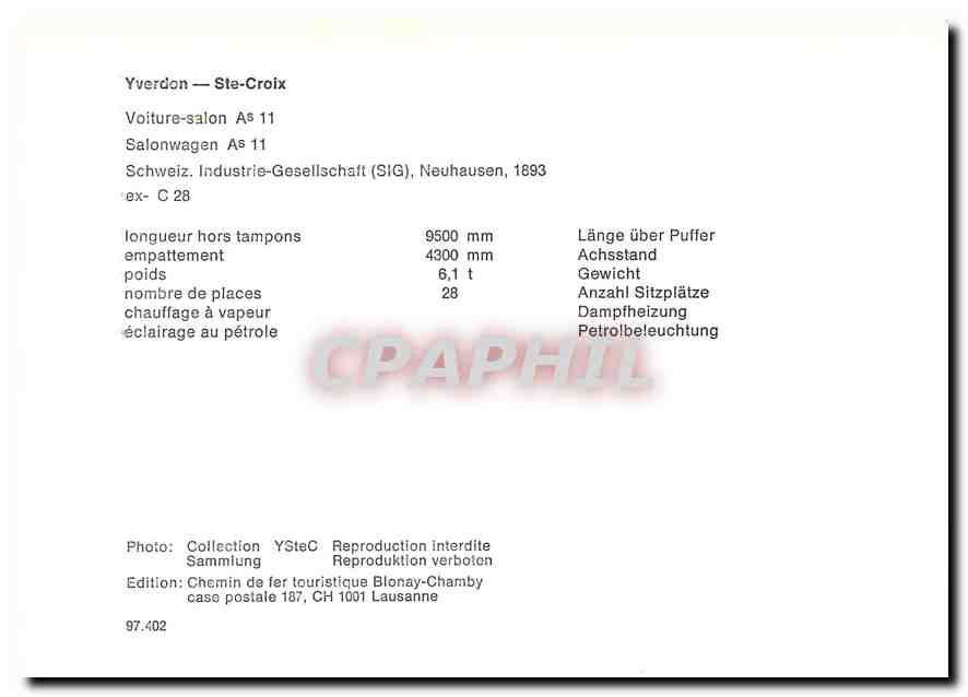CPM Yverdon - Ste-Croix Voiture-salon A8 11 — Verso