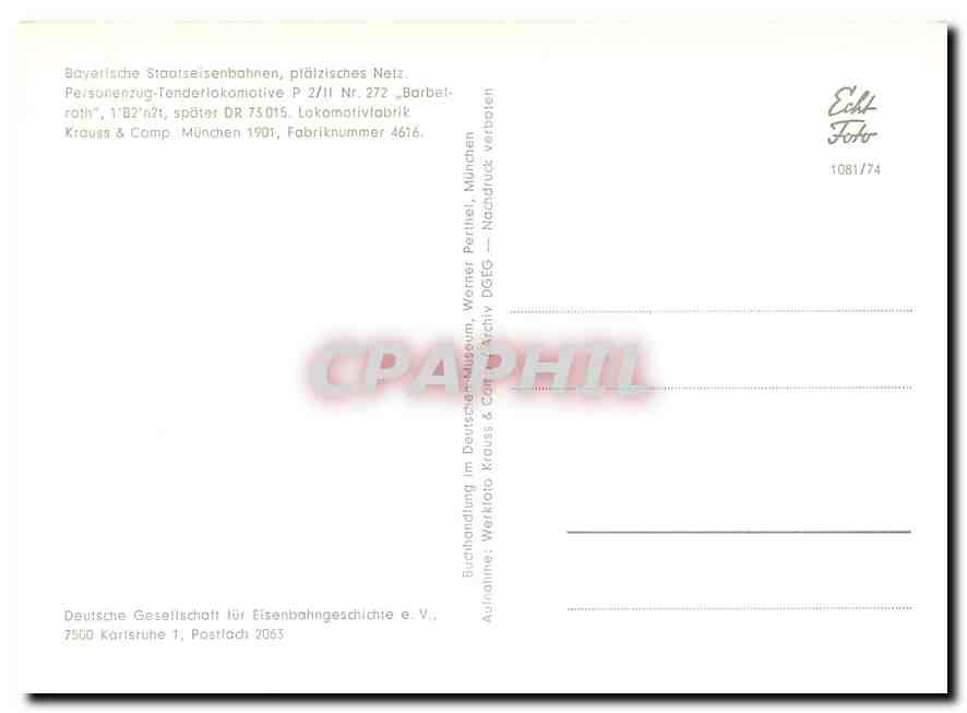 CPM Bayerische Staatseisenbahnen praetzisches Netz Personenzug-Tenderlokomotive P 2/11 Nr. 272 — Verso