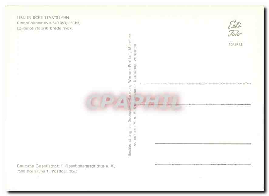 CPM Italienische Staatsbahn Dampflokomotive 640 050 — Verso
