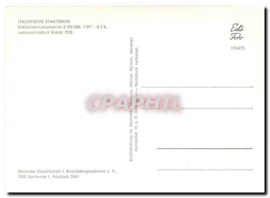 CPM Italienische Staatsbahn  Drehstrom-lokomotive E 432 006 — Verso